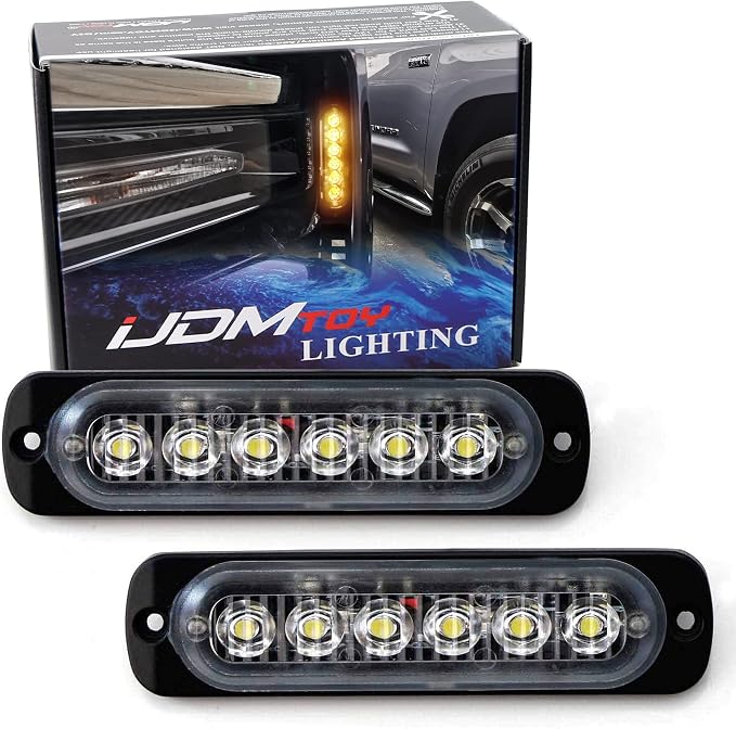 iJDMTOY Super Slim Flush Mount 6-LED Daytime Running Light/Auxiliary Driving Lighting Kit Compatible with Truck SUV Grille or Bumper Mount, Amber Yellow