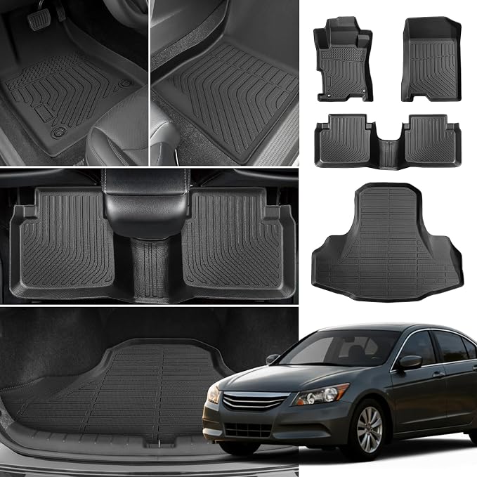 Floor Mats for Honda Accord Sedan 2008-2012(Gas ONLY), NOT for Coupe, Custom Fit Accord Sedan LX LX-S EX EX-L LX-P SE LX Premium Floor Mats, TPE All Weather Protection Waterproof Cargo Liner