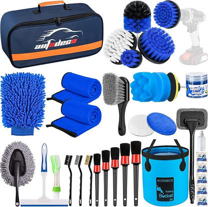 34Pcs Car Detailing Brush Set, Car Detailing Kit, Auto Detailing Drill Brush Set, Car Detailing Brushes, Car Wash Cleaning Tools Kit for Interior, Exterior, Wheels, Blue