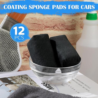 Riakrum 12 Pack Microfiber Applicator Pads Suede Car Detailing Sponge Ceramic Coating Applicator Pads Coating Sponge for Cars Graphene Metal Plastic Trim Ceramic Spray Applying Wax (Black)