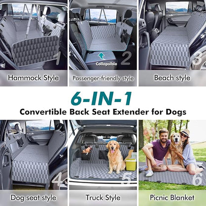 Chumajor Back Seat Extender for Dogs-Supports 400lb,Waterproof Dog Car Seat Cover Hard Bottom-Detachable,600D Heavy Duty Scratch Proof Nonslip Soft,Dog Hammock for Car,SUVs-Grey