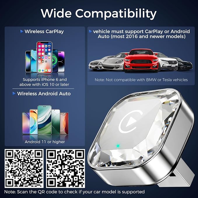 2026 2in1 Wireless CarPlay& Android Auto Adapter for iPhone& Android, Plug in Once Go Wireless Forever. Plug & Play CarPlay Dongle, Fast Auto-Connect, No Delay, USB A/USB-C Port