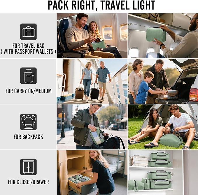 Veken 8 Set Packing Cubes for Travel Essentials,Anti-Wrinkle Buckled Suitcase Organizer for Shoe & Toiletry Bag,Carry On Luggage Bag with 99+ Count Mesh Holes for Airplane & College Dorm Accessories
