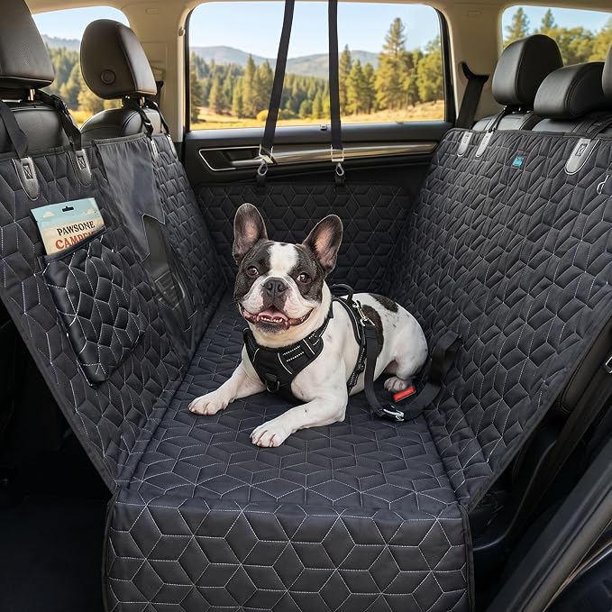 Meginc Dog Car Seat Cover for Back Seat, 60" Waterproof Dog Car Hammock with Mesh Window and Side Flaps, 600D Oxford Fabric Pet Seat Protector for Cars, SUVs & Mid-Size Trucks, Black