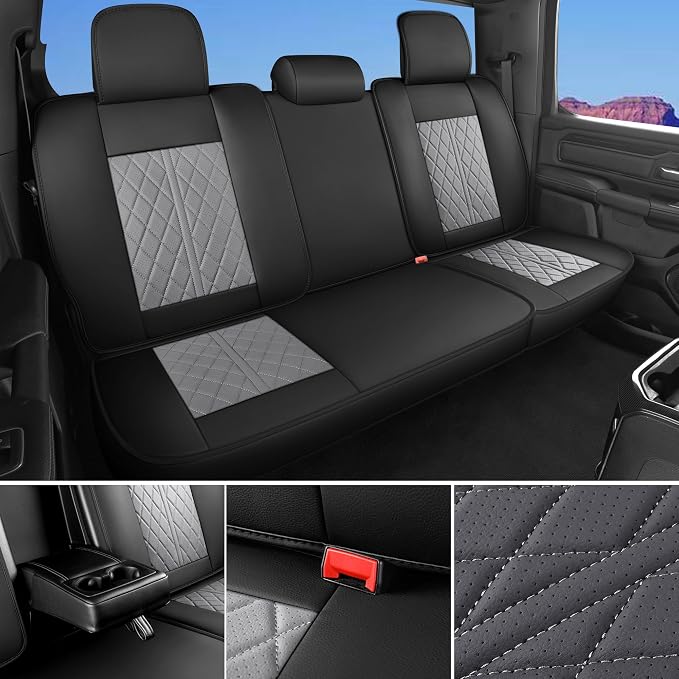 Custom Fit Chevy Silverado GMC Sierra 1500 2007-2026 2500/3500 HD Crew Cab Full Set Car Seat Covers - 5 Pack, Premium Faux Leather Truck Seat Protector with Airbag Compatible Design, BlackGrey