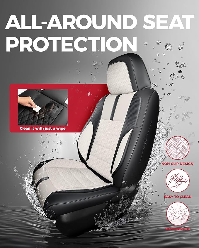 FREESOO Universal Front Seat Covers, Waterproof Faux Leather Automotive Seat Covers with Carbon Fiber Texture Seat Belt Pads, Anti-Slip Airbag Compatible Car Seat Protectors for Cars SUVs Trucks