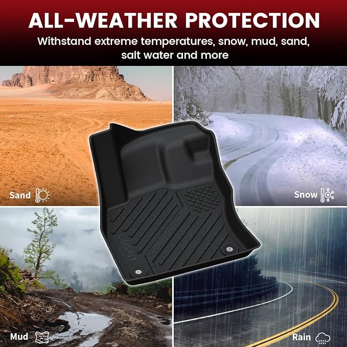 LASFIT Floor Mats & Cargo Mats for Volkswagen Jetta & Jetta GLI 2025 2024 2023 2022 2021 2020 2019, All Weather TPE Custom Fit Floor Liners for VW Jetta 1st & 2nd Row Car Mats & Trunk Mats, Black