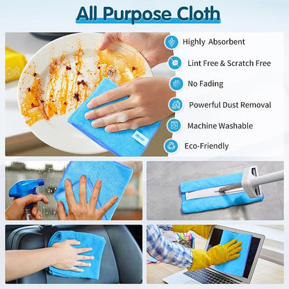 FIXSMITH Blue Microfiber Cleaning Cloth -Pack of 12, Highly Absorbent Cleaning Rags, 16"X12" All Purpose Cleaning Towels for Housekeeping, Kitchen, Car, Lint Free and Reusable Microfiber Towels