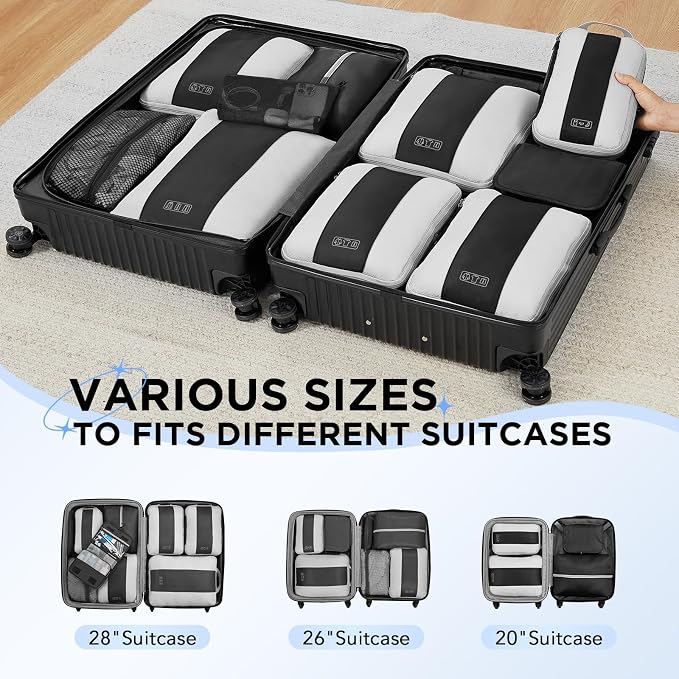 OlarHike 10 Set Compression Packing Cubes for Travel Essentials,Compressible Expandable Space Saver Bags for Organizing Clothes,Luggage Suitcase Garment Bags with Over 1000 pcs Mesh Holes(Black)