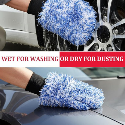 12 Pcs Microfiber Car Wash Mitts, Scratch Free Ultra Absorbent Car Sponge Glove Cleaner Wash Mitts for Car, Wheel Trucks, Home Cleaning, Machine Washable 11"L x 7.5"W (Black and White, Blue and White)