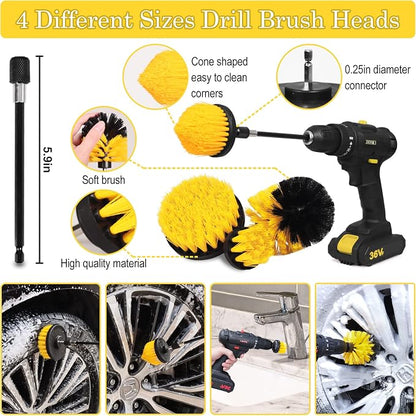 TTRCB 27Pcs Car Detailing Kit, Car Detailing Brush Set, Auto Detailing Drill Brush Set, Car Detailing Brushes, Car Wash Kit, Car Accessories, Car Cleaning Tools Kit for Interior, Exterior, Wheels