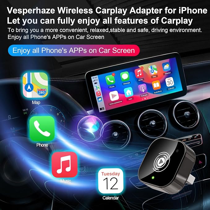 2025 Upgraded Wireless Carplay Adapter for iPhone, Plug&Play Auto-Connected Carplay Wireless Adapter Stable Fit for Cars-No Latency, BT5.3 CarPlay Dongle for Apple iPhone iOS 10+,Brown
