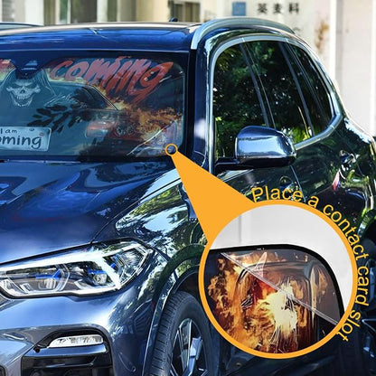 Cool Skeleton Skull Driving Windshield Sunshade Car Sun Shade Front Window Shade for Truck SUV Blocks UV Rays Sun Reflector Visor Protector Accordion Folding