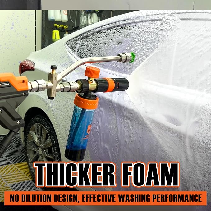 RIDGE WASHER Pressure Washer Gun Mini Foam Cannon with Dual Connector Accessory, No Dilution Required, Stainless Steel Gun for Foam Blaster, 1/4" Quick Connect, 4000 PSI, 200 ML