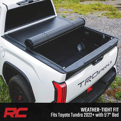 Rough Country Hard Roll-Up Tonneau Cover for Toyota Tundra (2022-2026) - Aluminum Truck Bed Cover, Fits 5'7 Bed
