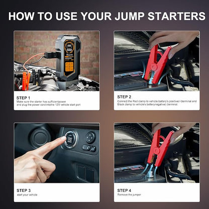 8000A Jump Starter with Air Compressor, Car Jumper Starter Portable, 150PSI Tire Inflator/Air Pump, LED Flashlight for Up to All Gas / 12.0L Diesel Engines