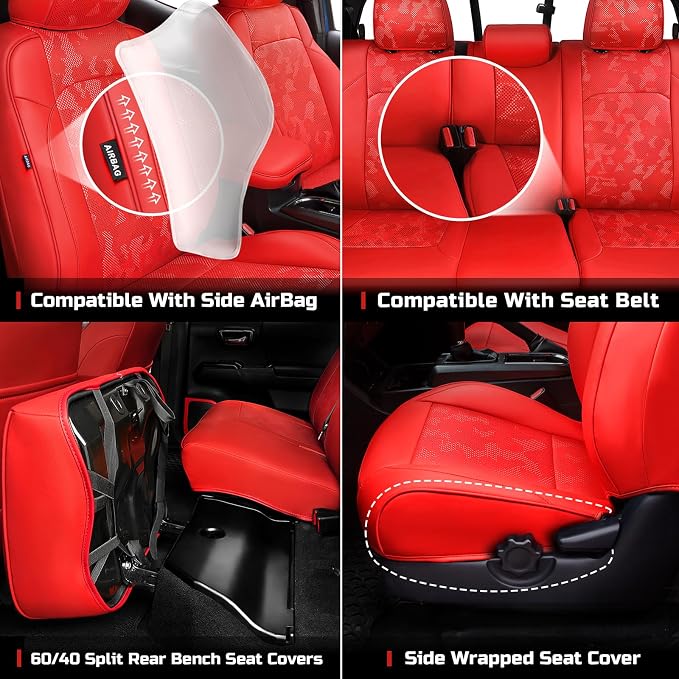 Carlimeki Leather Seat Covers Custom Fit for Tacoma Gen 3rd (2016-2023) Double & Crew Cab, for SR, SR5, Limited, TRD Pro, TRD Sport, TRD Off-Road, Trail Special Edition - Fully Covered