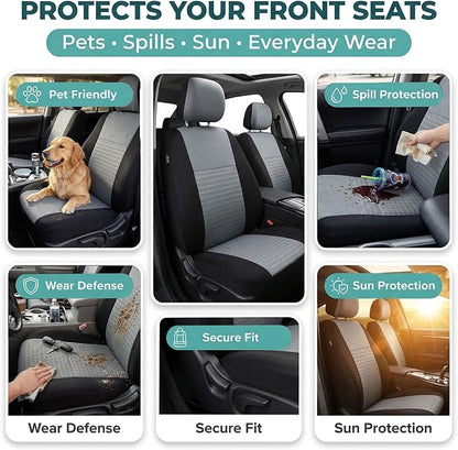 FH Group Universal Car Seat Covers Front Set for SUV Truck Sedan Vans | 3D Textured Breathable Fabric Seat Cover Set Protector with Airbag Compatible Interior Upgrade - Gray