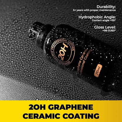 20H Graphene Ceramic Coating for Cars - 70ml, Professional Ceramic Coating | High Gloss Finish | Hydrophobic | Scratch & Protection | Easy To Use
