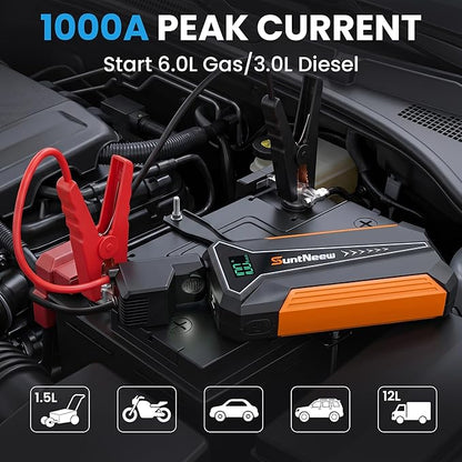 Jump Starter Power Bank 8000mAh (Up to 6.5L Petrol/5.0L Diesel),12V Battery Booster for Cars, Trucks, SUVs & Motorcycles,Compact Design with LED Light & PD 18W USB -Orange