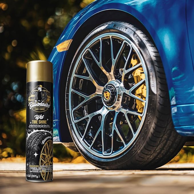 Billionaire Tire Shine – Wet Tire Shine 2Pack 1 Can 14 oz- Spraying maximum Protection Fast Dry - Shine Wheels Tire Care Long Lasting Rain Resistant tire Rubber Moulding Bumpers – Car Detailing (2)