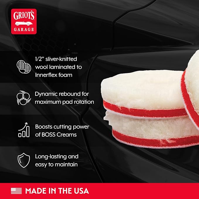 Griot's Garage BOSS Knitted Wool Pads for Car Detailing, Polishing and Paint Correction, Buffing Pads Compatible with BOSS Creams, 3”, Set of 3