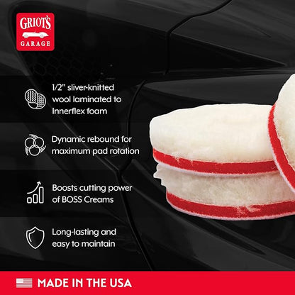 Griot's Garage BOSS Knitted Wool Pads for Car Detailing, Polishing and Paint Correction, Buffing Pads Compatible with BOSS Creams, 3”, Set of 3