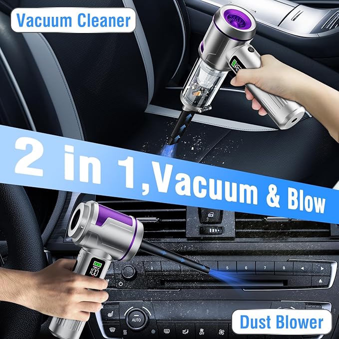Handheld Car Vacuum Portable Cordless, Hand held Vacuum Cleaner & 22000 Pa High-Power Suction Air Duster for Car Cleaning, Home, Office, Pet Hair | Multi-Nozzle, Washable Filter, LED Light