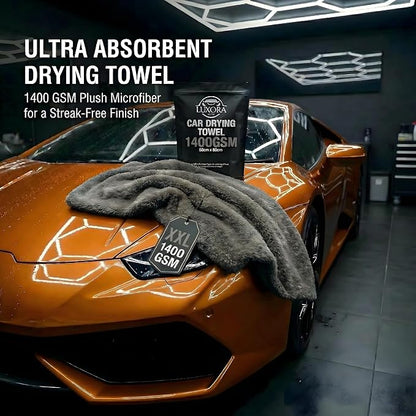 Car Drying Towel Extra Large 36" x 24" 1400 GSM Twisted Loop Microfibre - Charcoal Drying Towel Car Detailing, Double-Sided Edgeless Design, Super Absorbent, Durable Machine Washable and Lint-Free