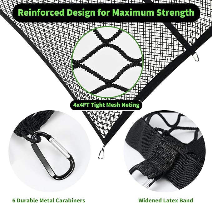 Cargo Net for Pickup Truck Bed, Highly Elastic Truck Bed Net, Suitable for Daily Light Loads of Trucks, 4'x4' Stretches to 7'x7', with 6 Metal Carabiners