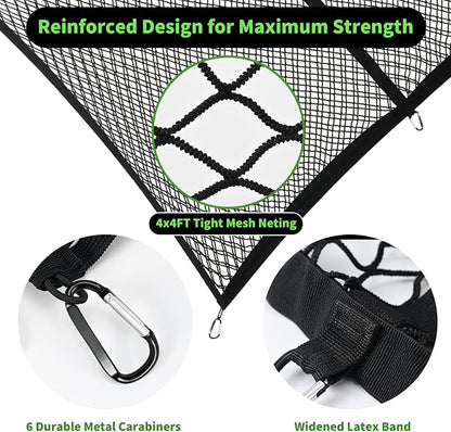 Double Layer Cargo Net for Pickup Truck Bed, Stretchable 4"x4" to 7"x7", Highly Elastic Truck Bed Net with 6 Metal Carabiners, Suitable for Daily Light Loads of Trucks, Vans and SUVs