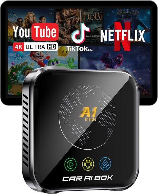 Magic AI Box Wireless CarPlay Adapter, Fast Car Video Box Plug & Play, Easy Setup, Supports Netflix/YouTube/TF Card Streaming Equalizers and More for OEM Wired CarPlay/Android Auto Cars (Glossy Black)