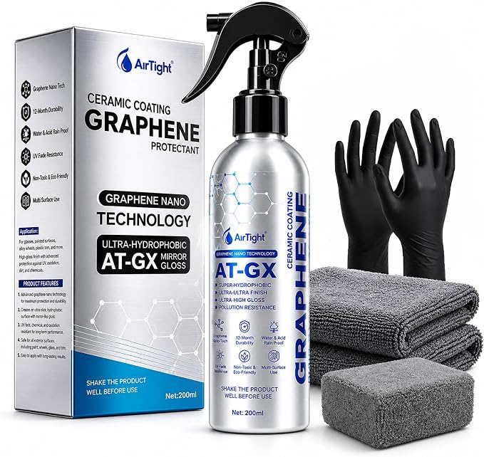 AirTighT Advanced Graphene Ceramic Coating 200ml AT-GX Nano Protectant Long-Lasting High Gloss Waterproof Professional DIY Car Paint Care Kit for Cars