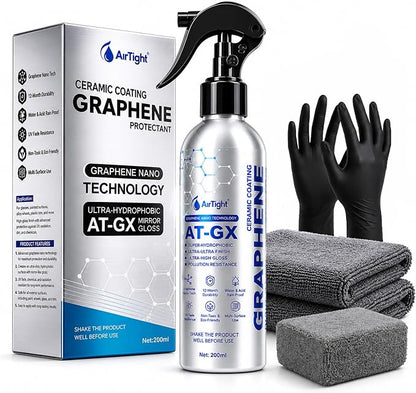 AirTighT Advanced Graphene Ceramic Coating 200ml AT-GX Nano Protectant Long-Lasting High Gloss Waterproof Professional DIY Car Paint Care Kit for Cars