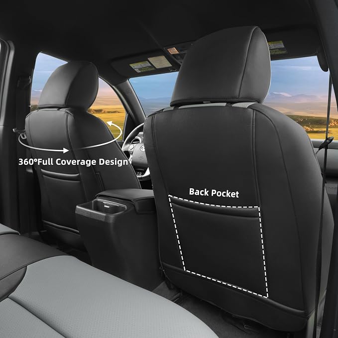 Lolcar Tacoma Seat Covers Full Set for 2016-2023 Toyota Tacoma Double/Crew Cab SR,SR5,TRD Off Road,TRD Pro,TRD Sport,Limited Pickup,Fully Covered Waterproof Leather Car Seat Protector (Black/Gray)