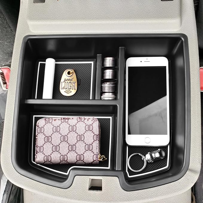 HGWEI Center Console Organizer Compatible with 2007-2014 Chevy Silverado GMC Sierra Avalanche Tahoe Suburban Yukon Yukon XL Accessories, Floor Mounted Center Console ONLY, White Trim