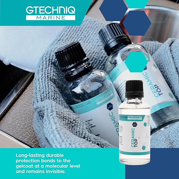 Gtechniq Marine Ceramic Top Coat, Protective Marine Ceramic Coating for Boats, Yachts, Powerboats and Jet Skis with Applicator Pad and Gloves - 50ml (covers up to 7m2)