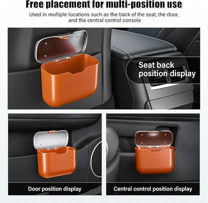 UYYE Car Trash Can, Car Garbage Bin with Lid & Handle - Leak-Proof Mini Trash Can for Car, Truck, SUV - Essential Car Accessories for Organization (Orange)