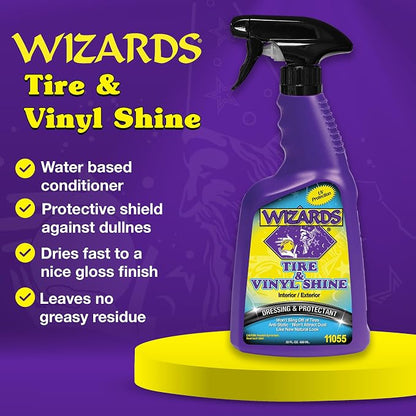 Wizards Tire and Wheel Vinyl Shine - Professional Detailing Spray - Dresses & Protects Tires, Trim, and Wheels - UV Protectant for Rubber, Vinyl, and Matte Surfaces - Automotive Care Spray - 22 oz