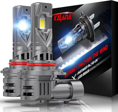KATANA Upgraded 9005 Bulbs, 18000LM 6500K Xenon White Super Bright Mini Size with Cooling Fan, HB3 Canbus Ready Fog Light , Pack of 2