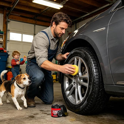 Gloss Tire Shine, Car Paste, 3.15x2.36x2.36 Inches Tire Restorer with Sponge Applicator, Glycerin Formula Coating, Black Shine Finish with Smooth Style, Auto Care Accessory for SUV Truck