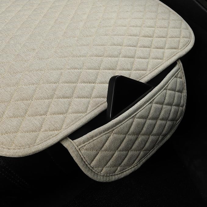 West Llama Linen Car Seat Covers,Bottom Seat Covers for Cars Include 2 Piece Front Driver Seat Pad Mat Universal Fits 90% Vehicles,SUVs,Cars,Sedans(2Piece-Beige)