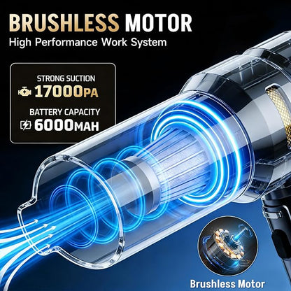 Handheld Car Vacuum Cordless, 17000PA Mini Car Vacuum Portable Cordless, Brushless Motor with Digital Display, Car Vacuum Cleaner for Office Desk Home Kitchen Car Pet Hair, Travel