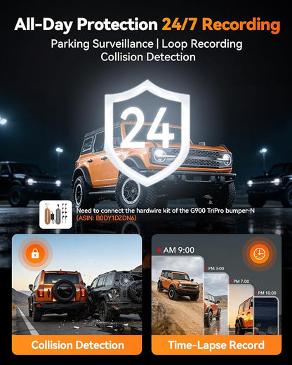 WOLFBOX G900 Tripro Bumper-N 3 Channel 4K Mirror Dash Cam, 4K+2.5K+1080P Front Rear & Bumper Camera,8MP STARVIS 2 IMX 678 Night Vision,12" Smart Screen for Off-Road & Blind Spot(SD Card Not Included)