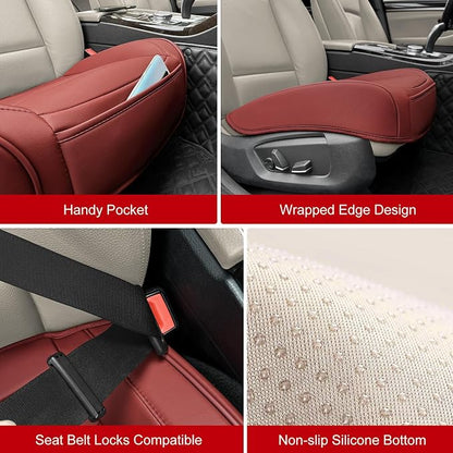 BOPUOVRE Car Seat Cover for Luxury & Comfort - PU Leather, Anti-Slip, Full Wrap Protection with Storage Pocket for Bottom Cushion - Universal Fit for 95% of Vehicles (Dull-red,2 Piece)