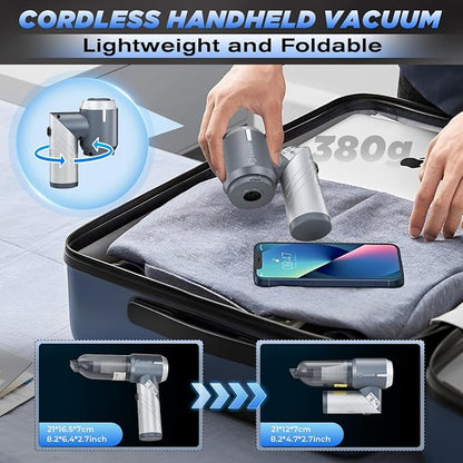 Saker Car Vacuum Cleaner 17000PA Foldable Mini Handheld Vacuums Portable Cordless with Brushless Motor for Gifts, Hair,Cars,Bedrooms,Offices Cleaning HL132 Silver