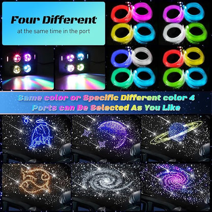 Car Starlight Headliner Kit, 4 Colors 32W Twinkle & Meteor Fiber Optic Shooting Stars Lights, 2 in 1 Light Engine 1000pcs*0.03in*13.1ft+240 RGBW 4 Port Ceiling Starlights for Car Home Roof Décor