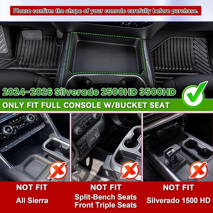 RUNROAD Center Console Organizer Tray Compatible with 2024-2026 Chevy Silverado 2500HD 3500HD Accessories, Armrest Tray For Silverado Middle Console Organizer (NOT Fit Front Triple/Split-Bench Seats)