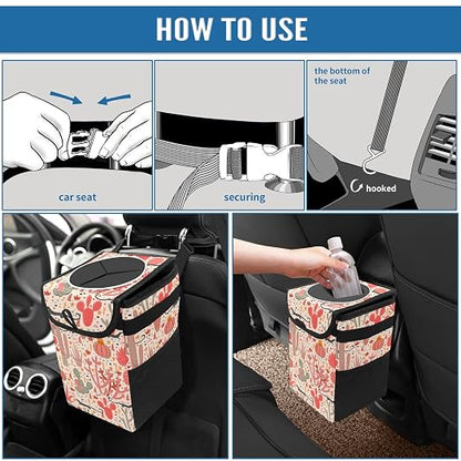 Car Trash Can – Lightweight and Portable with Durable Water-Resistant Coating, No Installation Required, Practical and Ample Capacity,Car Accessories Interior Car Organizer. Cactus
