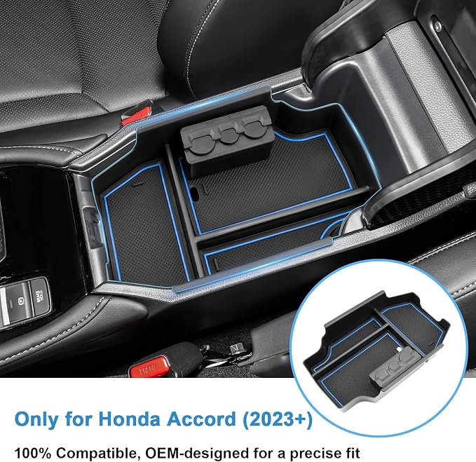 2023-2025 2026 Accord Hybrid Center Console Organizer for Honda Accord (LX/SE/EX/EX-L/Sport/Sport-L/Touring),Durable ABS Plastic Console Tray Insert 2026 Accord Accessories w/Coin Holder (Blue)